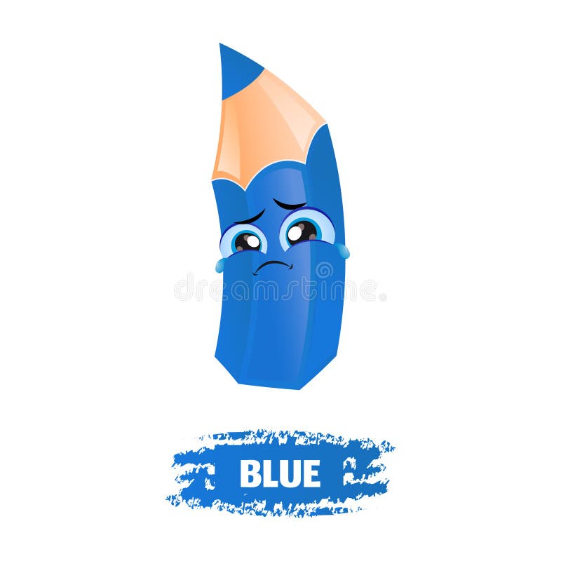 Mignon Bleu Triste Caractère De Crayon Dans Le Style Dessin Animé