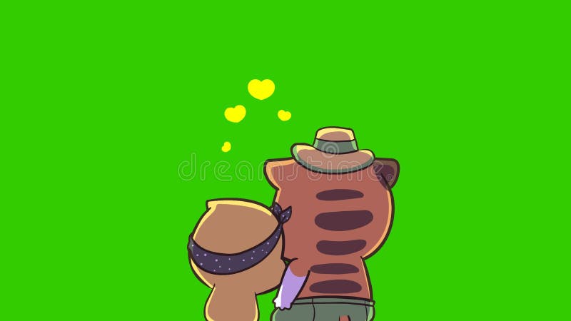 Mignon canard animé appuyé sur l'écran vert de l'épaule des amoureux illustration libre de droits