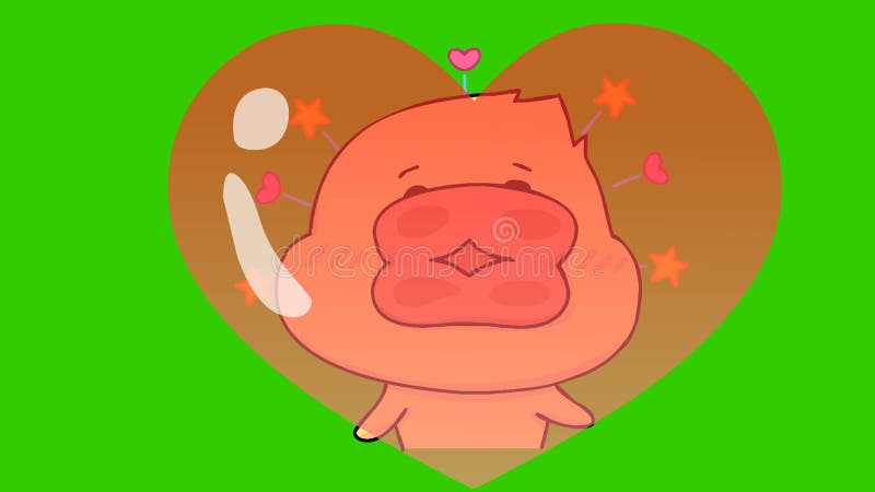 Mignon canard animé coeur de baiser sur écran vert idéal pour les superpositions vidéo et les projets créatifs illustration stock