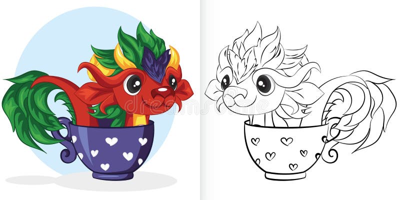 mignon dragon rouge dans la tasse livre de coloriage pour enfants d age prescolaire illustration vecteur du heureux dessin 208953388 chucky coloriages zip