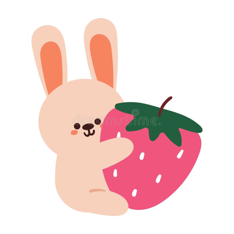 Lapin Mignon Avec Fraise. Baie Sucrée. Illustration.