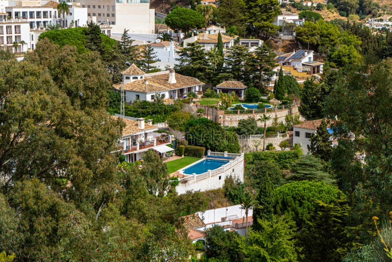 Houses with Water Pools in Mijas, Spain on October 2, 2022 Editorial