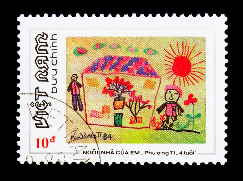 Mijn Huis die - door Phuong Ty, Vietnamese children’spijn schilderen stock afbeelding Mijn Huis die - door Phuong Ty, Vietnamese children’spijn schilderen stock afbeelding