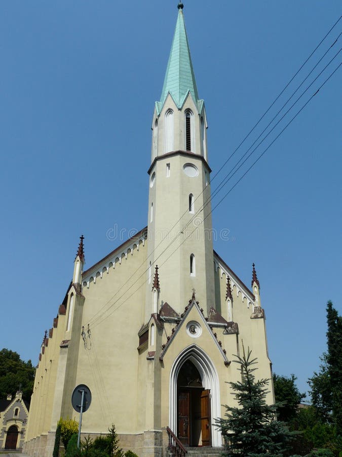 mikolow-silesia-poland-the-church-in-the-city-center-of-mikolow-stock