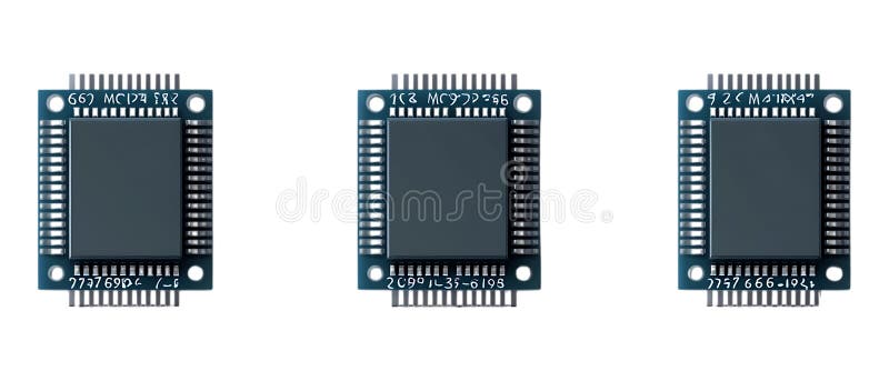 Mikrochip-Set mit transparentem Hintergrund für Technologieelektronik- oder digitale Designprojekte lizenzfreie stockfotografie
