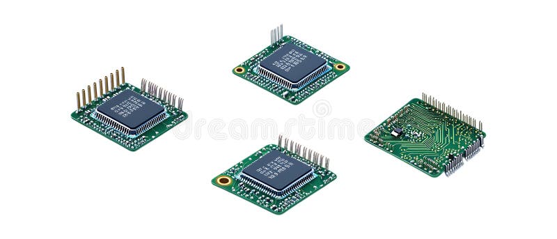 Mikrochip-Set mit transparentem Hintergrund für Technologieelektronik- oder digitale Designprojekte lizenzfreies stockbild