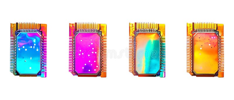 Mikrochip-Set mit transparentem Hintergrund für Technologieelektronik- oder digitale Designprojekte lizenzfreies stockfoto