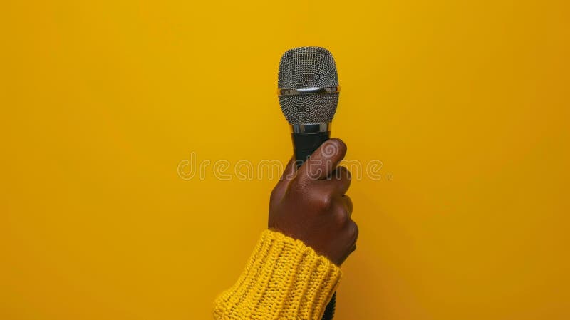 Mikrofon trzymający rękę. generowane przez algorytmy sztuczne zdjęcia royalty free