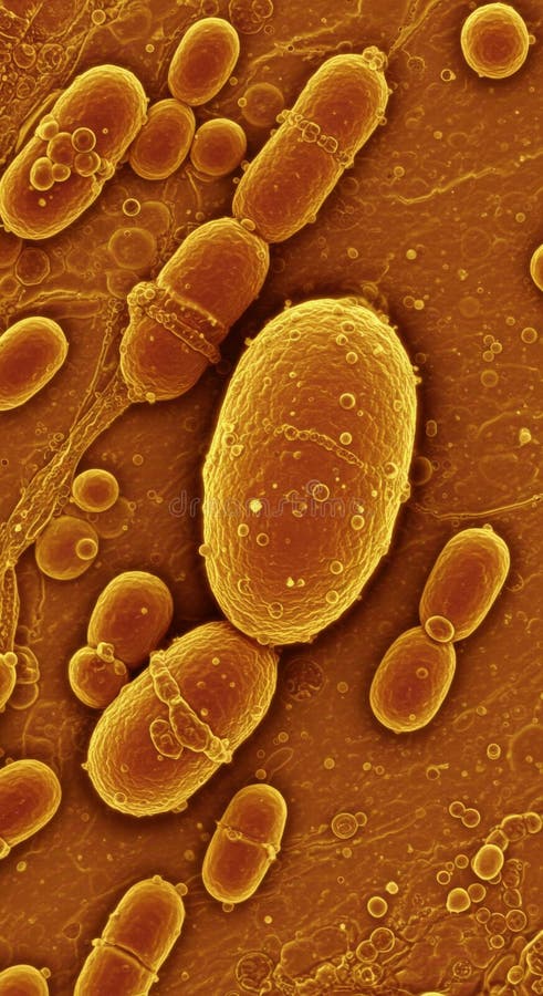 Mikroskopisk vy av Orange och Brown Bacteria Cells royaltyfri illustrationer
