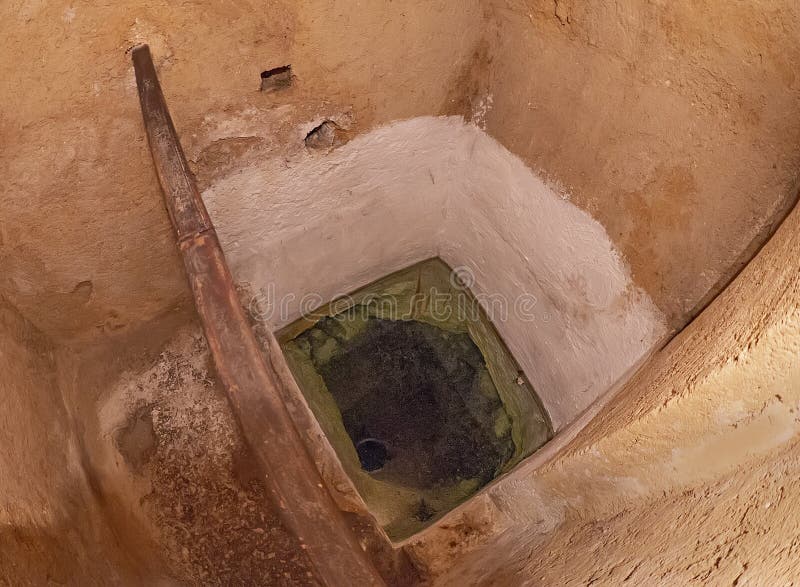 The ultra-wide angle lens captures the Mikvah, or women`s ritual bath of the Abn Danan Synagogue in Fes, Morocco, dating back to the 17th century; October 10, 2018. The facility has been restored and is not open for services but rather serves as a museum and a living testament to the once numerous Fes Jewish community. The ultra-wide angle lens captures the Mikvah, or women`s ritual bath of the Abn Danan Synagogue in Fes, Morocco, dating back to the 17th century; October 10, 2018. The facility has been restored and is not open for services but rather serves as a museum and a living testament to the once numerous Fes Jewish community.