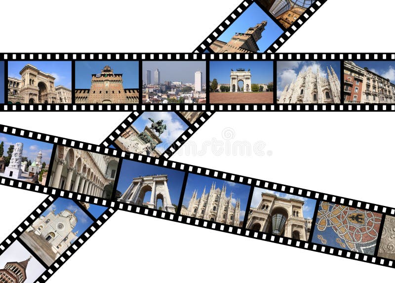 Illustration - film strips with travel memories. 