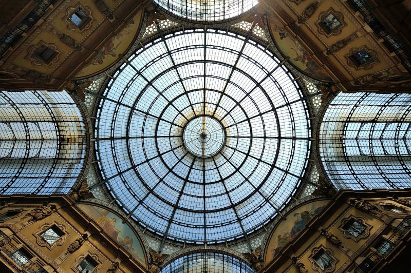 A famous shopping mall in Milan, Italy. games of perspective with the dome