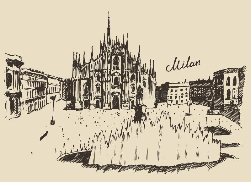 Milan Cathedral Duomo di Milano Italy hand drawn vector illustration Milan Cathedral Duomo di Milano Italy hand drawn vector illustration