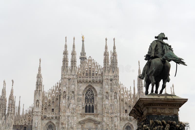 Milan Cathedral and Horseman Statue Stock Photo Image of europe