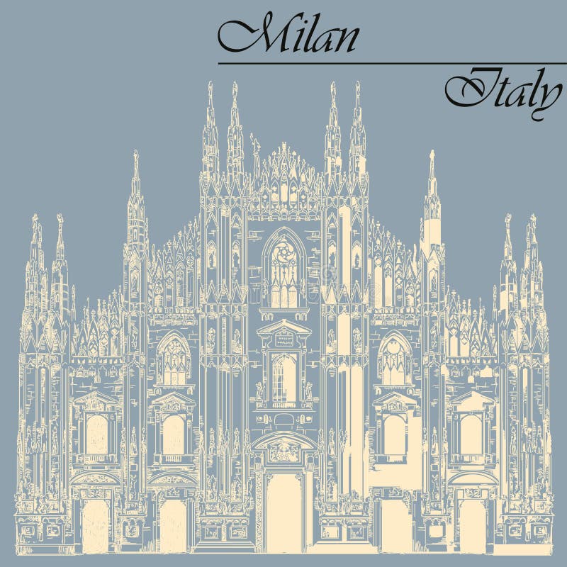 Milan Cathedral in Italy on blue background stock illustration