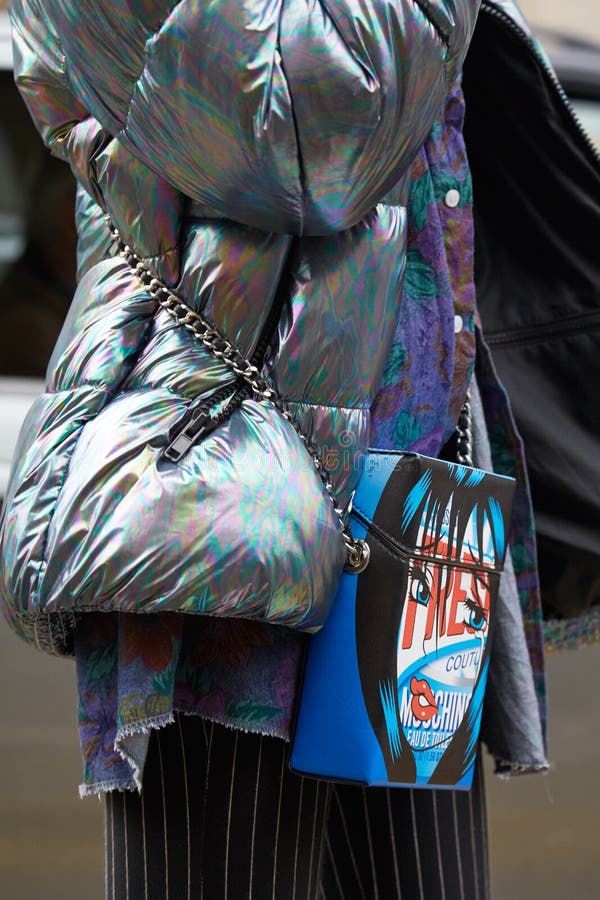 Woman with Silver Moschino Bag with Yellow and Red Capsule Medicines before  Max Mara Fashion Show, Milan Editorial Stock Photo - Image of woman,  people: 194566003