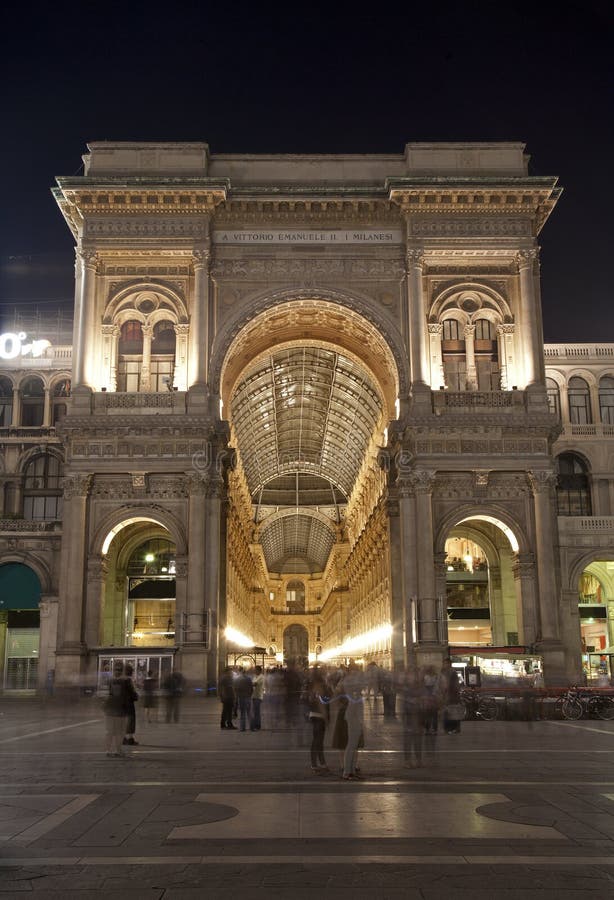 Milan - Vittorio Emanuele galleria in evening - exterior. Milan - Vittorio Emanuele galleria in evening - exterior