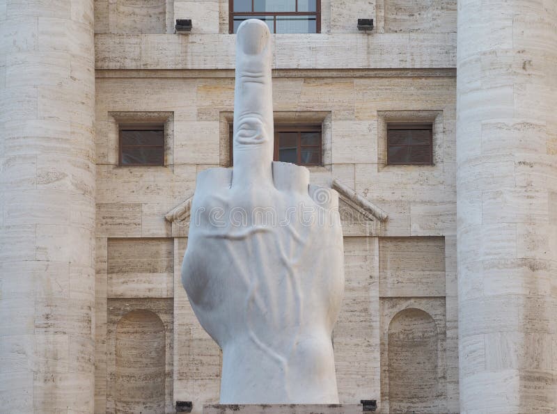 MILAN, ITALY - AUGUST 15, 2018: Maurizio Cattelan L.O.V.E. Sculpture in ...