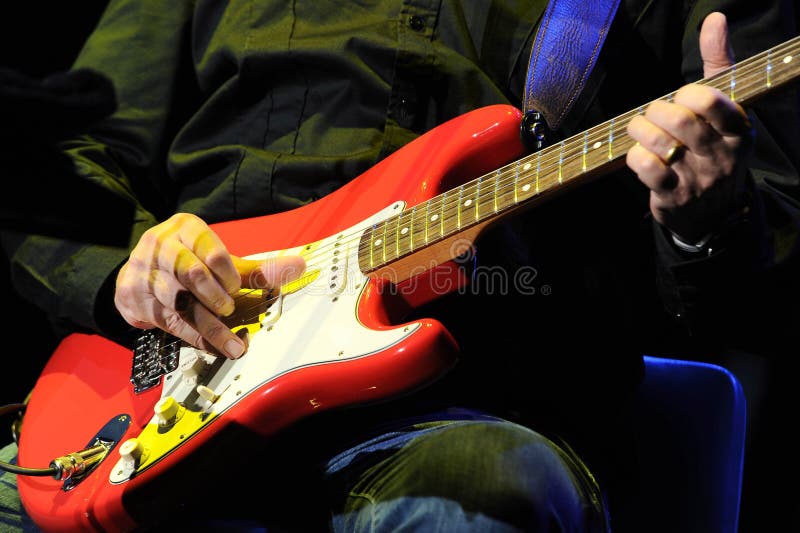 Milan Italy 2010-07-14 : Close-up of Mark Knopfler`s guitar during the live concert at the Arena Jazzin Festival