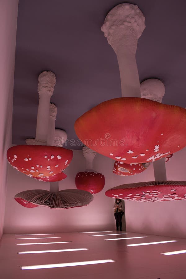 Milan, Italy, Fondazione Prada, Museum, Mushroom, Upside Down Mushroom  Room, Carsten HÃ¶ller, Pink, Red Editorial Photo - Image of holler, carsten:  236916171