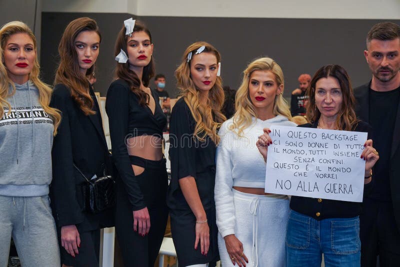Designer Elisabetta Franchi and Models are Seen Backstage before