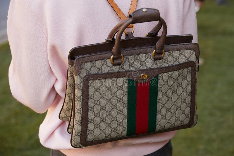 Man with Gucci Bag, Backpack and Pink Sweater before Fendi Fashion Show,  Milan Fashion Week Editorial Photo - Image of fashion, brown: 243079146