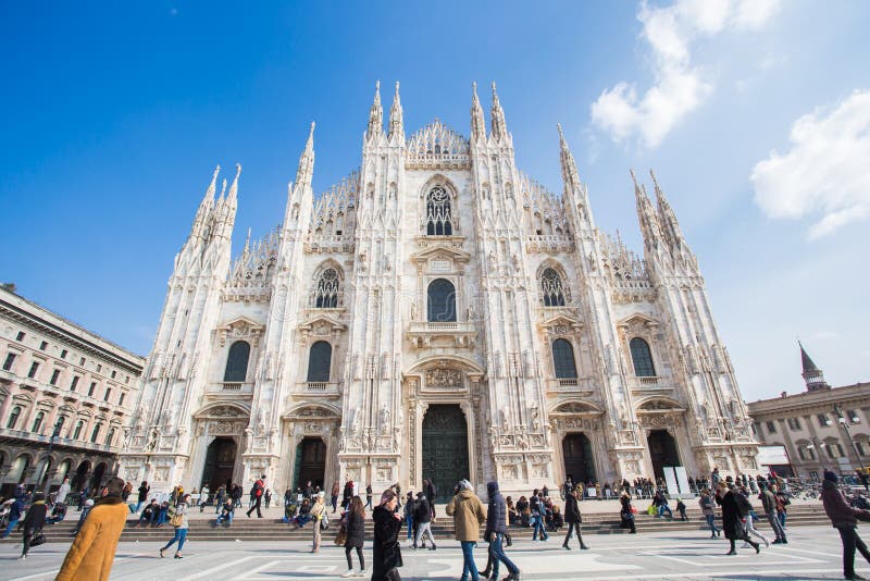 MILAN, ITALY - FEBRUARY 26, 2018: Milan Cathedral Or Duomo Di Milano Is The Cathedral Church. Famous Landmark royalty free stock images MILAN, ITALY - FEBRUARY 26, 2018: Milan Cathedral Or Duomo Di Milano Is The Cathedral Church. Famous Landmark royalty free stock images