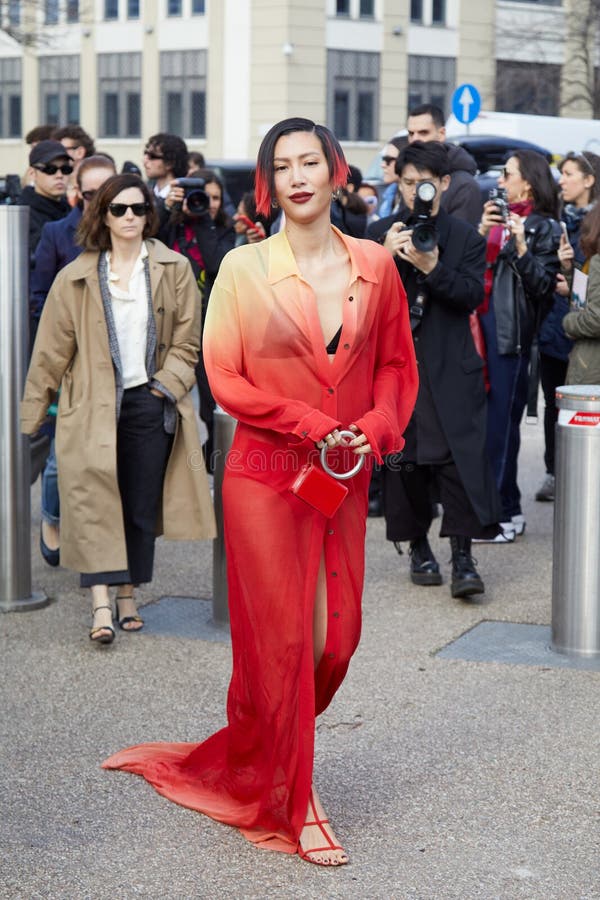 MILAN, ITALY - FEBRUARY 25, 2023: Molly Chiang before Ferragamo Fashion ...