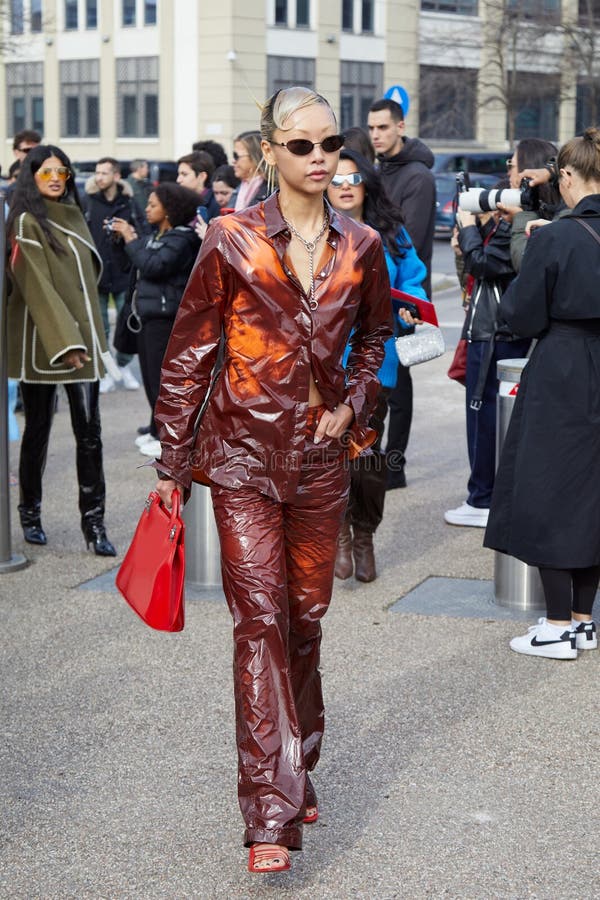 MILAN, ITALY - FEBRUARY 25, 2023: Vanessa Hong before Ferragamo Fashion ...