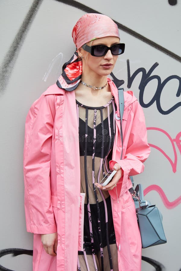 Woman with Pink Leather Chanel Bag before Genny Fashion Show