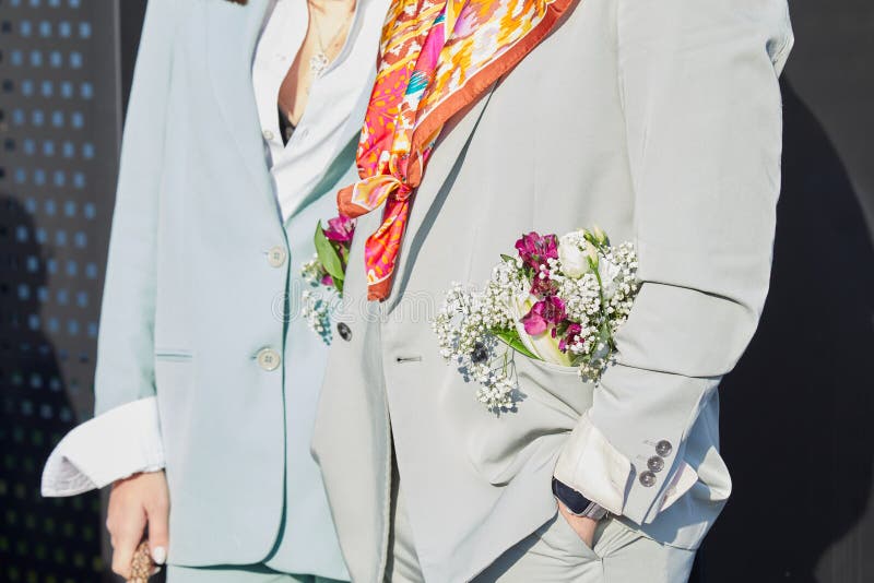 MILAN, ITALY - FEBRUARY 24, 2023: Woman with White Balenciaga Jacket with  Floral Design before Gucci Fashion Show, Milan Fashion Editorial Stock  Image - Image of outfit, purple: 274747649