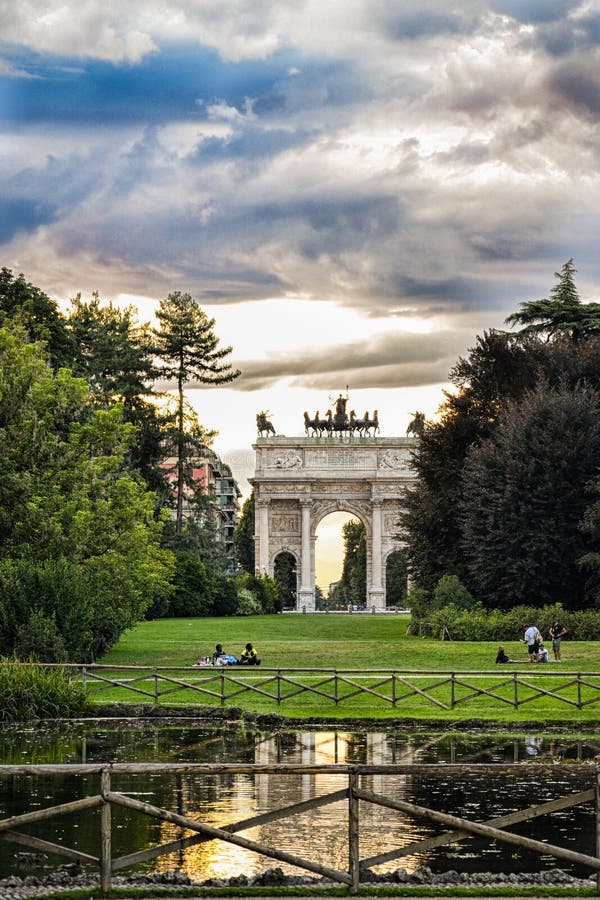 Arco Della Pace and Gardens of Parco Sempione, Milan. Italy Editorial ...