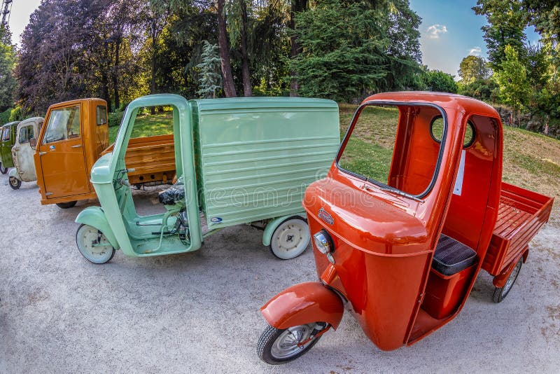 Motor scooters for freight, Milan, Italy stock photography Motor scooters for freight, Milan, Italy stock photography