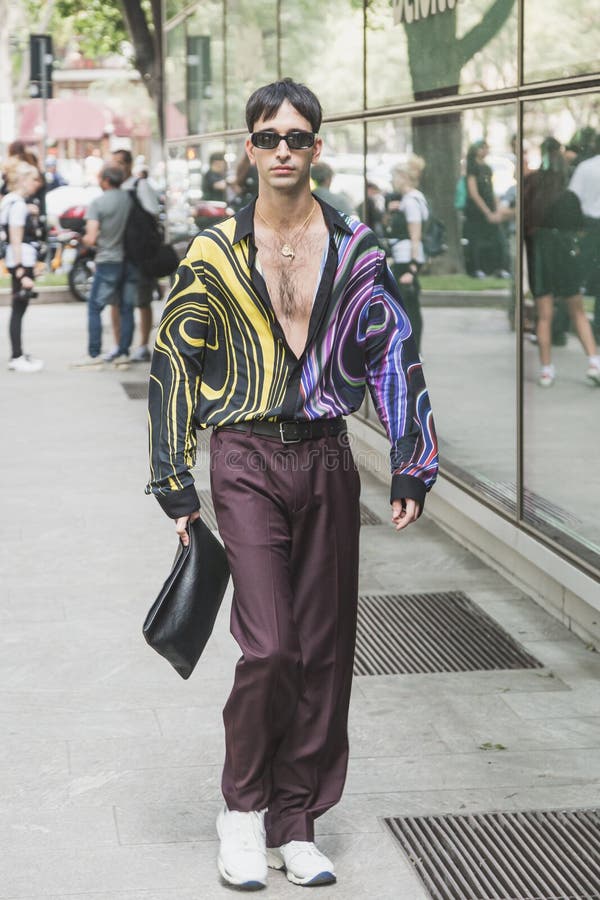 Fashionable Man Posing during Milan Men`s Fashion Week Editorial Image ...