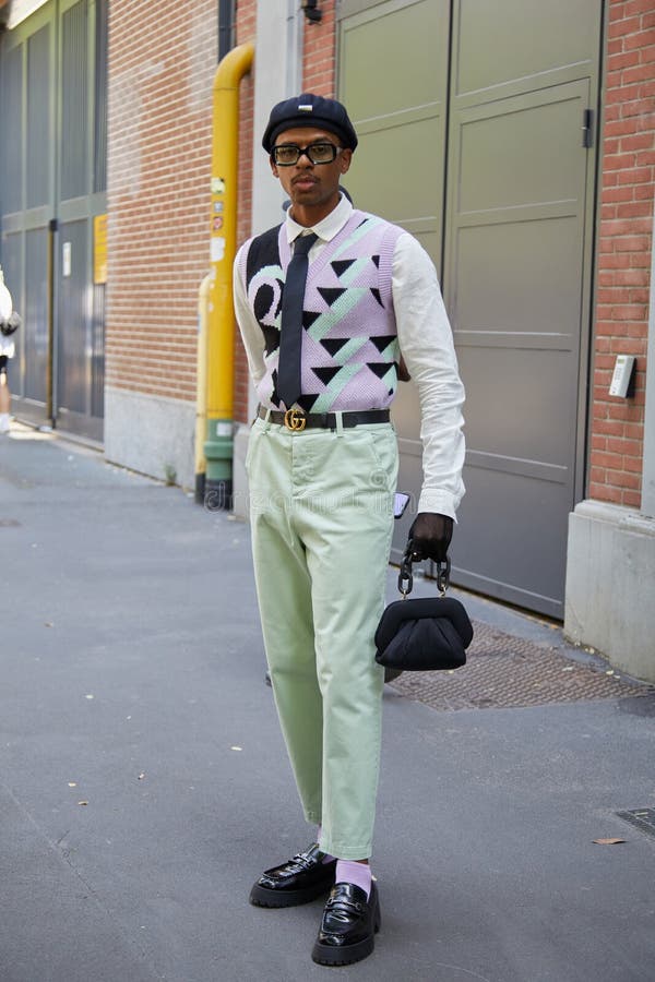 Man with Gucci Belt with Tiger Head and Red and Black Checkered