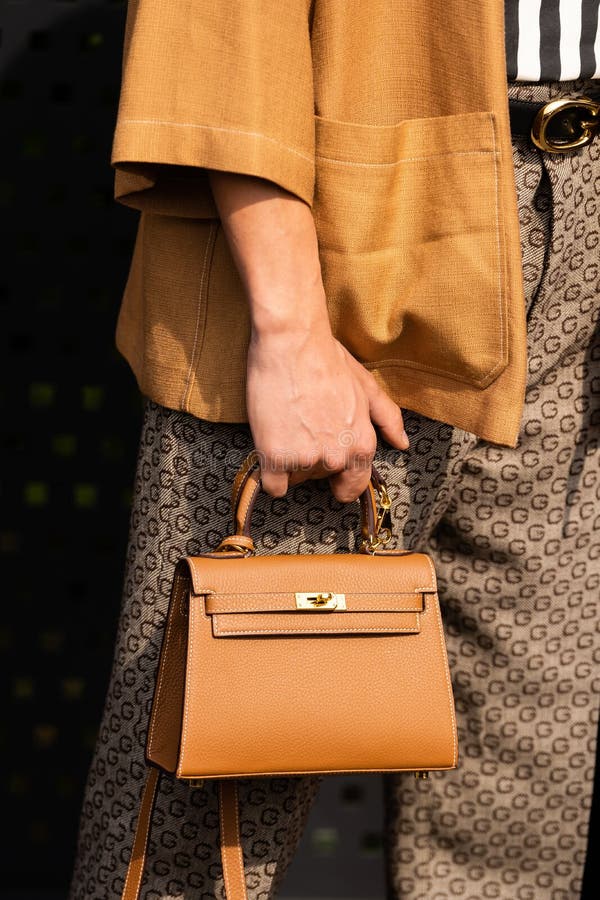 Milan, Italy - September, 25: Woman Influencer Wearing Blue Hermes Kelly Bag.  Fashion Blogger Outfit Details Editorial Stock Image - Image of leather,  milan: 262435829