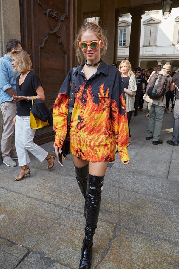 Chiara Ferragni before Giamba Fashion Show, Milan Fashion Week Street ...