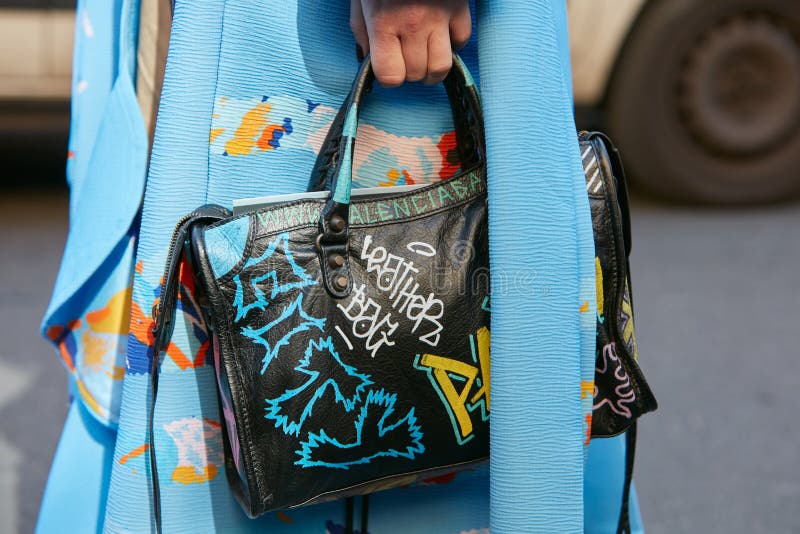 celebrity balenciaga graffiti bag