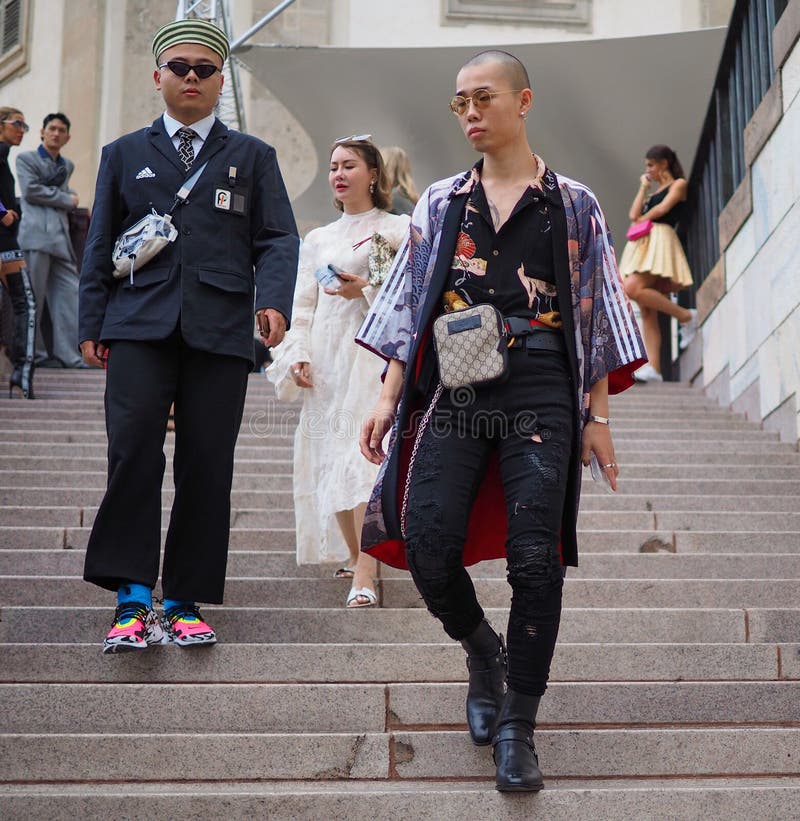 MILANO, Italy: September 21, 2018: Fashionable People in Street Style ...