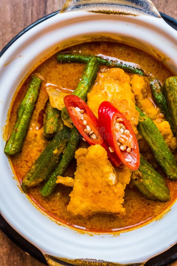 Mild Fish Curry with Chilli, Lady`s Fingers, Okra, Long Beans, Snap