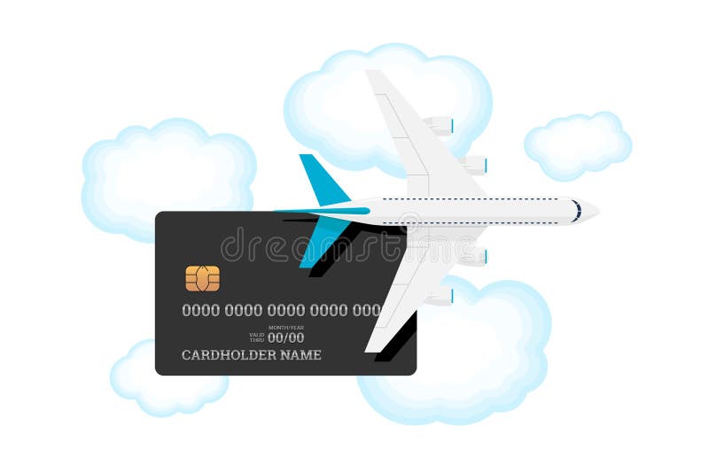 Miles bankkaart met vliegtuig aan de lucht met wolken Krediet- of debetplastic kaart met toeslag voor frequent luchtvervoer stock illustratie Miles bankkaart met vliegtuig aan de lucht met wolken Krediet- of debetplastic kaart met toeslag voor frequent luchtvervoer stock illustratie