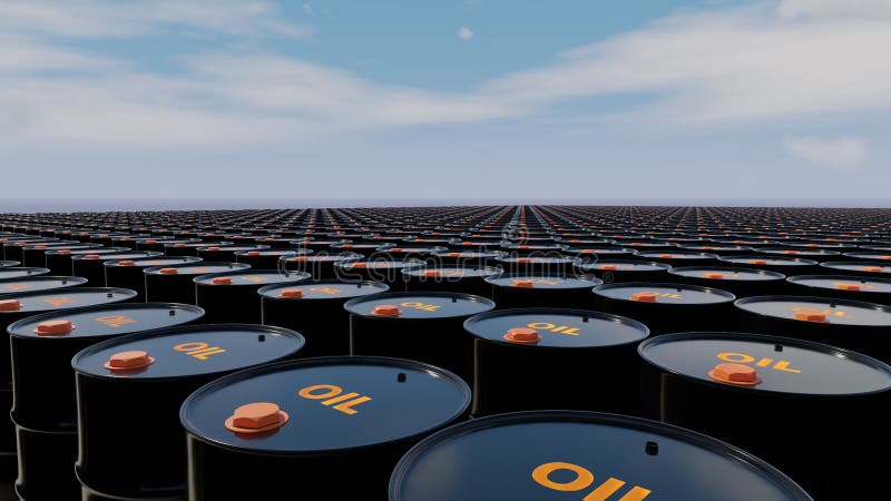 Milion baryłek ropy naftowej, paliwa kopalnego i benzyny w kontenerze pod jasnym niebem 3d, animacja renderowania
