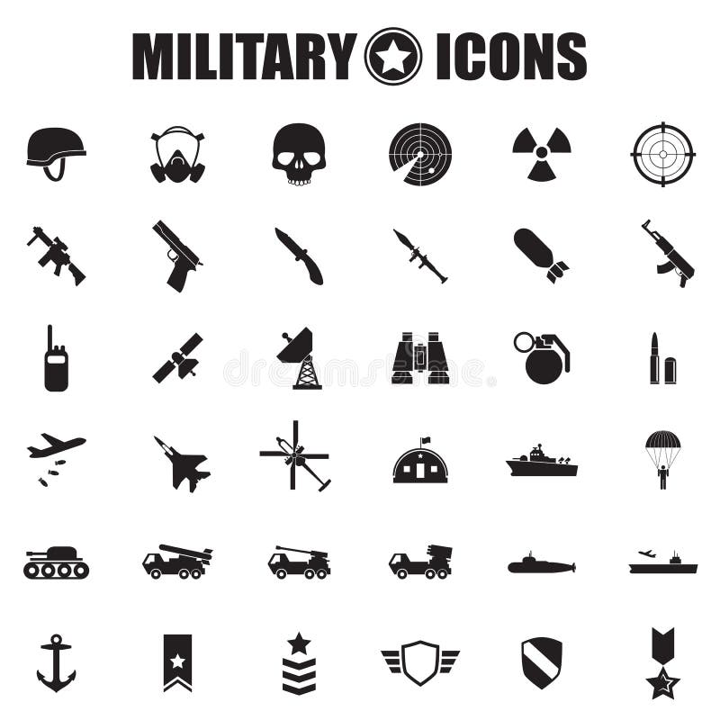 Militaire geplaatste pictogrammen vector illustratie Militaire geplaatste pictogrammen vector illustratie