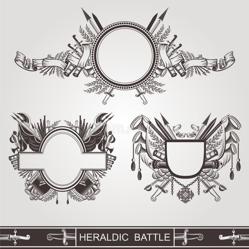 Militaire heraldische oude banners van slag of uitstekende kusten van wapens stock illustratie Militaire heraldische oude banners van slag of uitstekende kusten van wapens stock illustratie