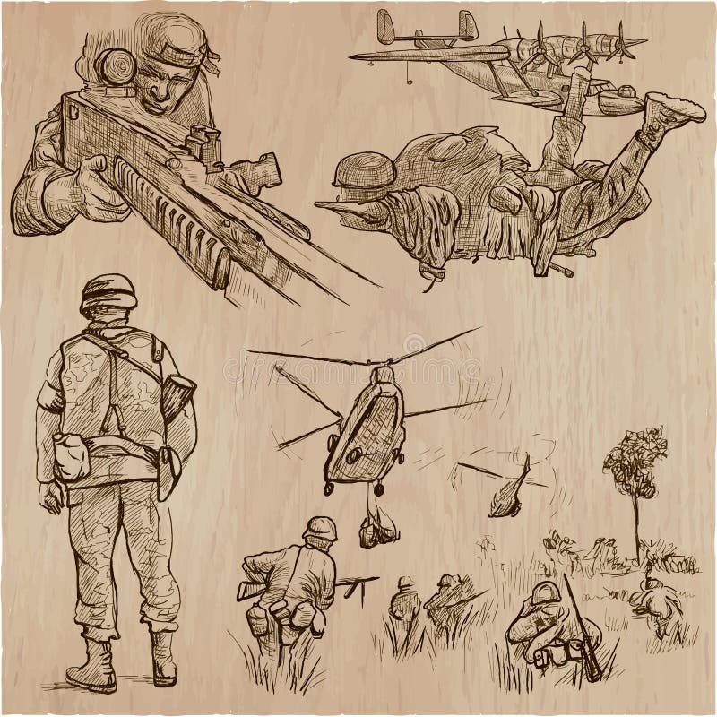 Militairen, Leger - een hand getrokken vectorinzameling Strijders aroun royalty-vrije illustratie Militairen, Leger - een hand getrokken vectorinzameling Strijders aroun royalty-vrije illustratie