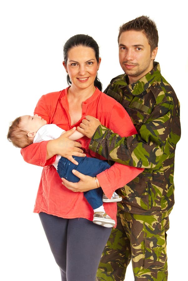 Militar y su familia fotografía de archivo libre de regalías Militar y su familia fotografía de archivo libre de regalías