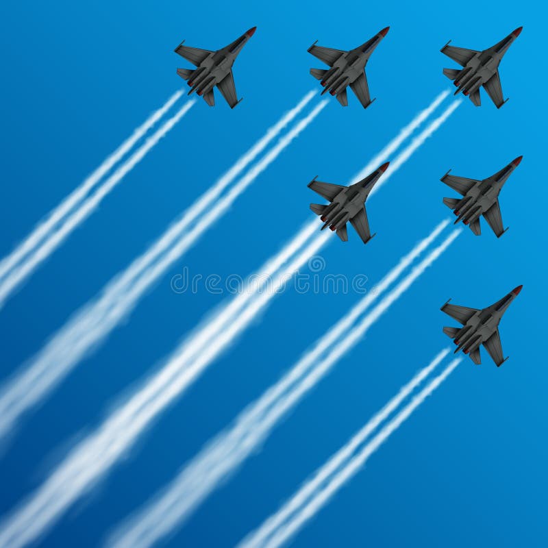 Militarni myśliwowie z kondensacyjnymi śladami w niebo wektoru ilustraci ilustracja wektor Militarni myśliwowie z kondensacyjnymi śladami w niebo wektoru ilustraci ilustracja wektor