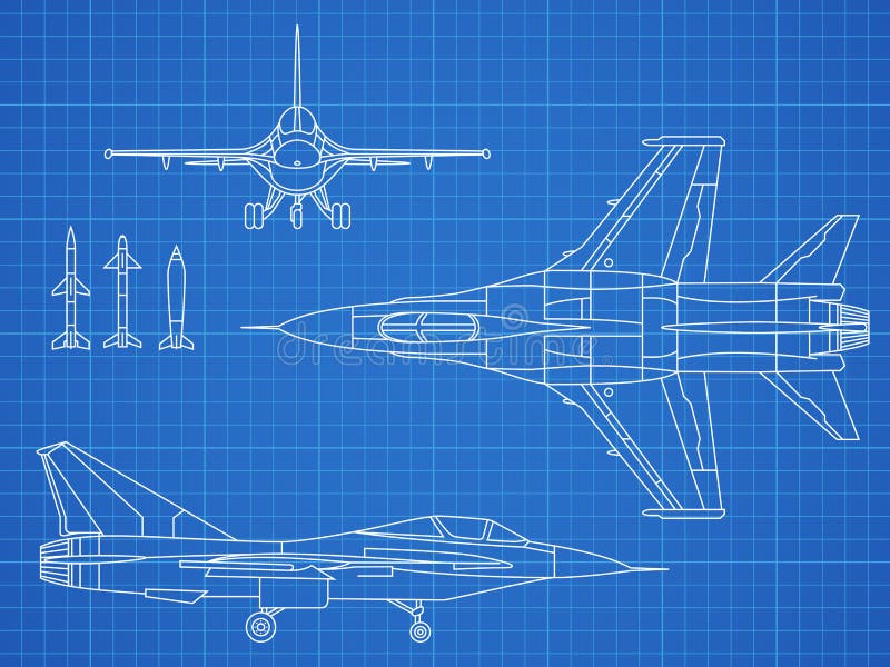 Militarny dżetowego samolotu projekta rysunkowy wektorowy projekt