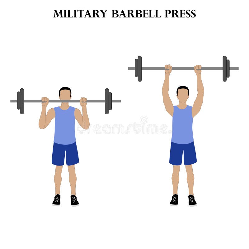 Military barbell press exercise strength workout vector illustration