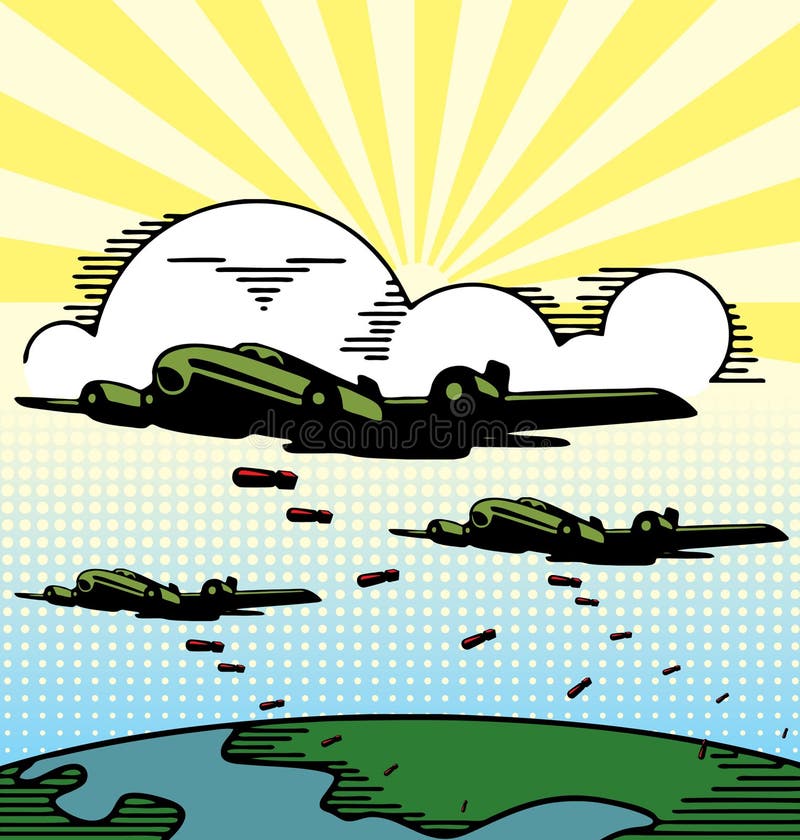 Military bomber planes dropping bombs. royalty free illustration